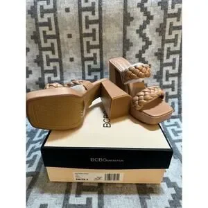 BCBGeneration Women's Gemma Heeled Sandal - Braided Upper Mule With Padded Footbed